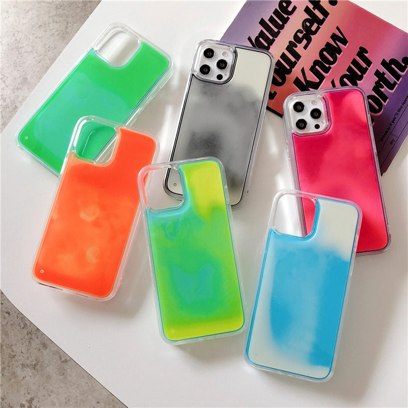 Quicksand Luminous Phone Case For iPhone 12 11 12 Pro Max XR XS Max X 7 8 Plus 12 Mini 12Pro 12 11 Glitter Neon Sand Back Cover