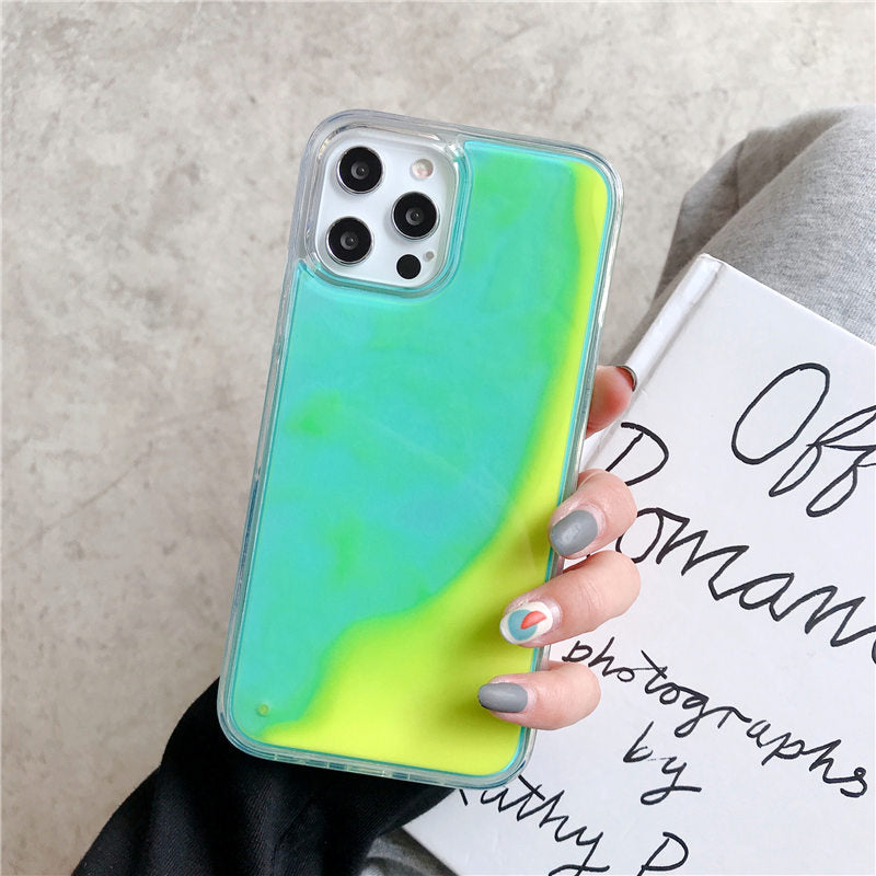 Quicksand Luminous Phone Case For iPhone 12 11 12 Pro Max XR XS Max X 7 8 Plus 12 Mini 12Pro 12 11 Glitter Neon Sand Back Cover